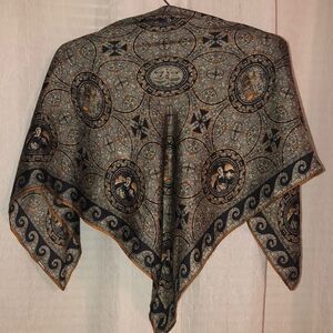 Elaine Gold Vintage Scarf in rust gray ivory tan white brown black